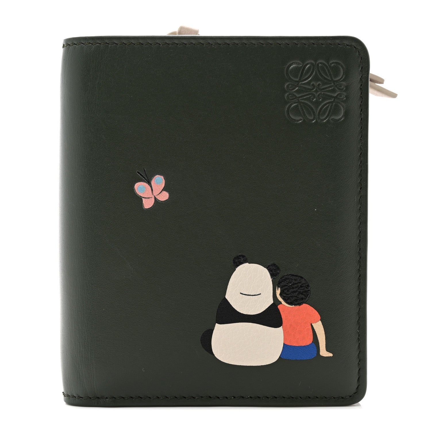 Loewe X SUNA FUJITA Satin Calfskin Panda Compact Zip Wallet Bottle Green 1 of 9