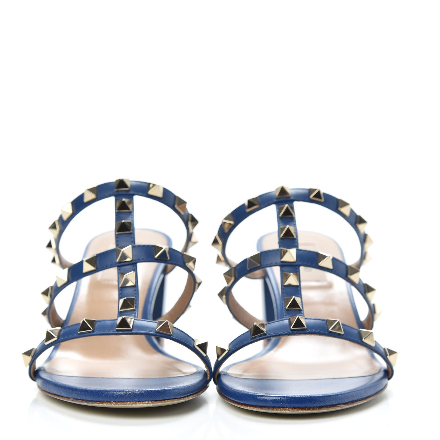 Valentino Garavani Calfskin Rockstud 60mm Caged Slide Sandals 37.5 Blu Delft 2 of 9