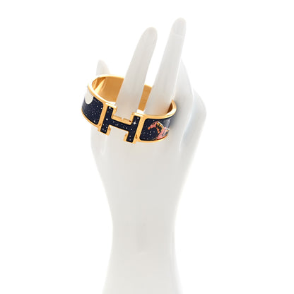 Hermes Enamel Printed Space Derby Wide Clic Clac H Bracelet PM Indigo Multicolor 2 of 4