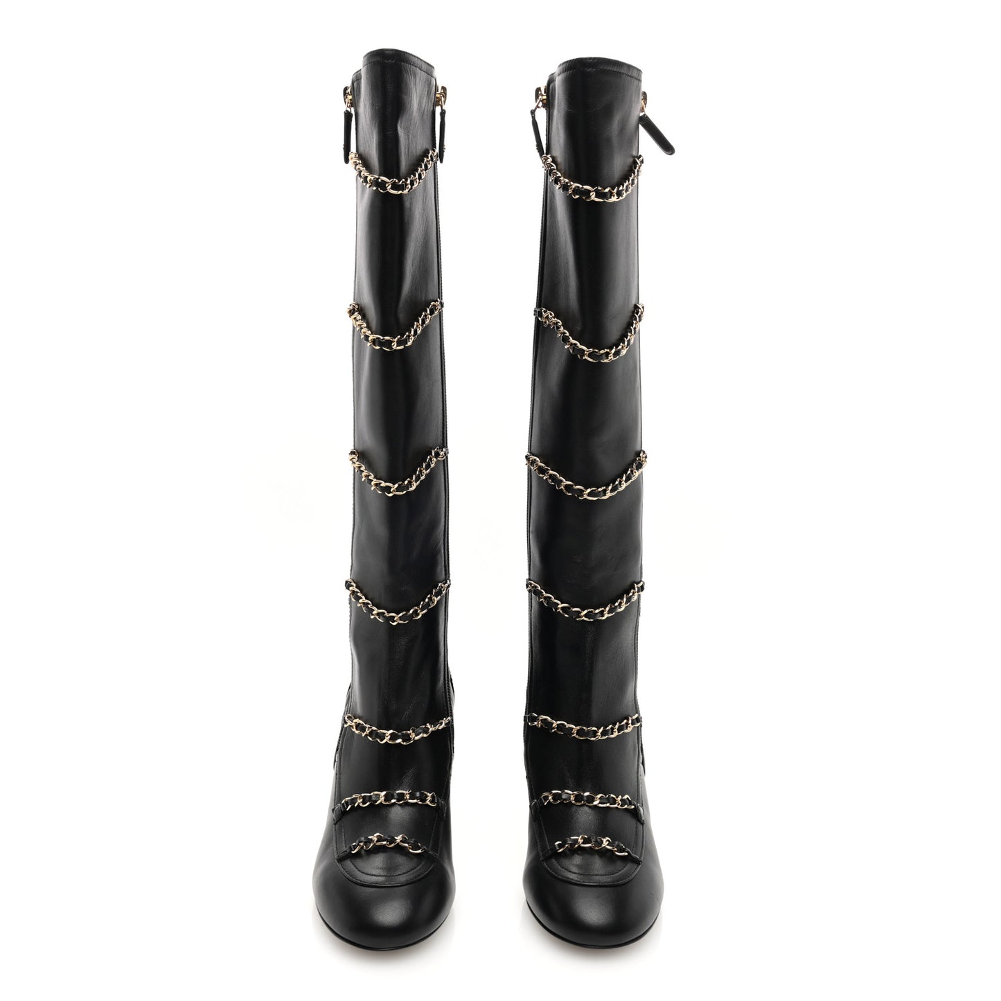 Lambskin Patent Calfskin Chained High Boots 37 Black