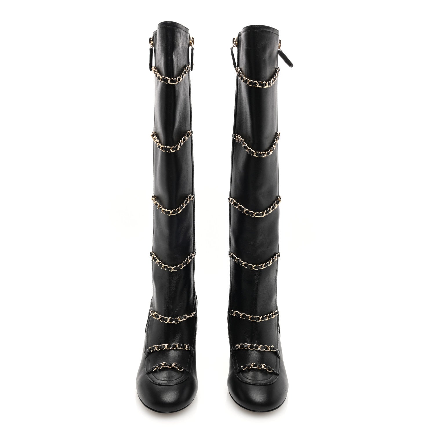 Chanel Lambskin Patent Calfskin Chained High Boots 37 Black 3 of 8