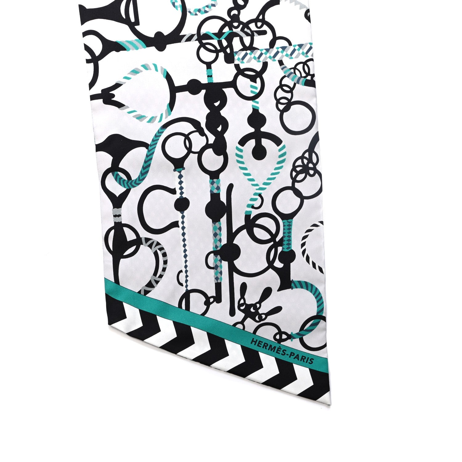 Hermes Silk Mors Et Tresses Maxi Twilly Cut Gris Perle Black Menthe 4 of 4