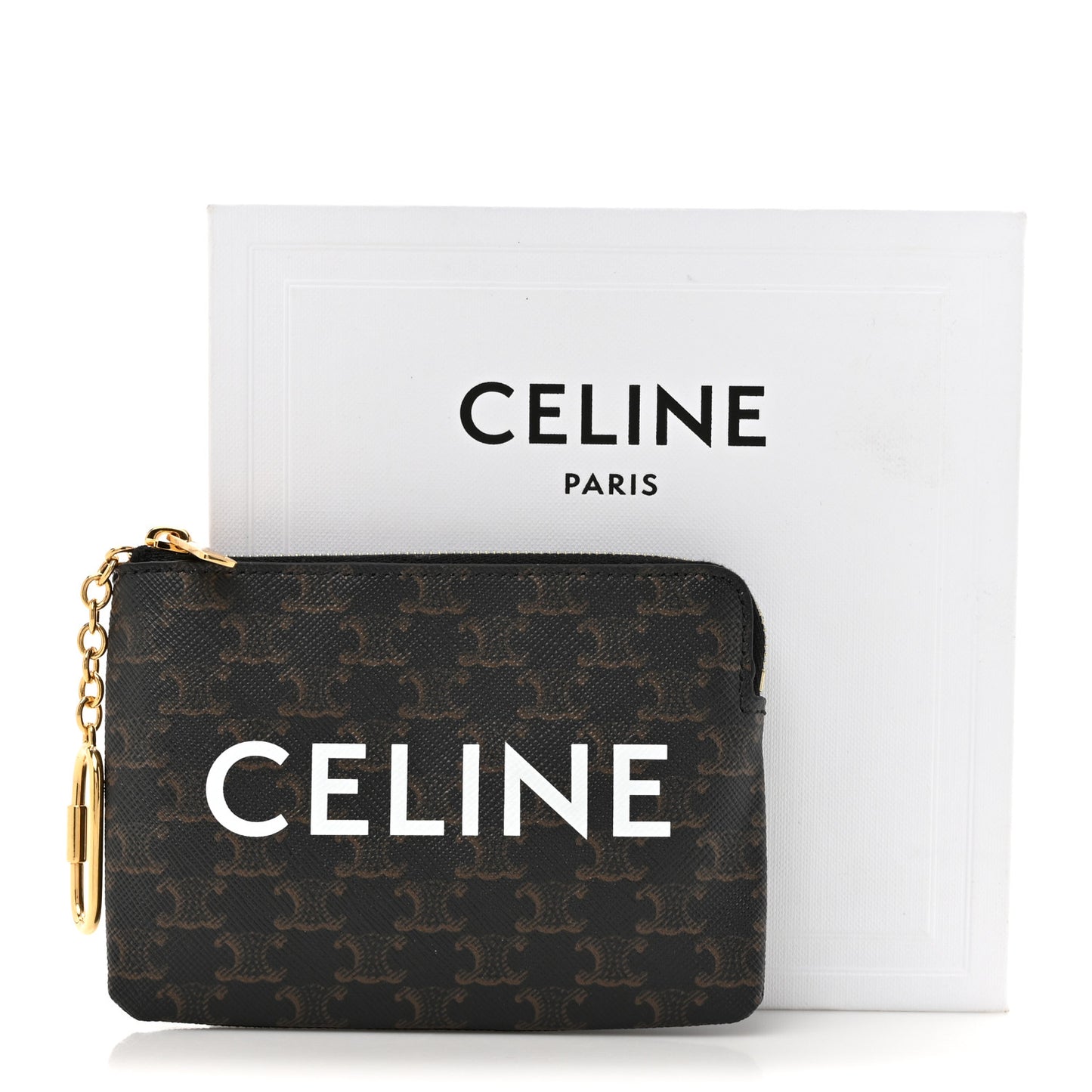 Triomphe Canvas Logo Coin and Card Pouch With Hook Black
