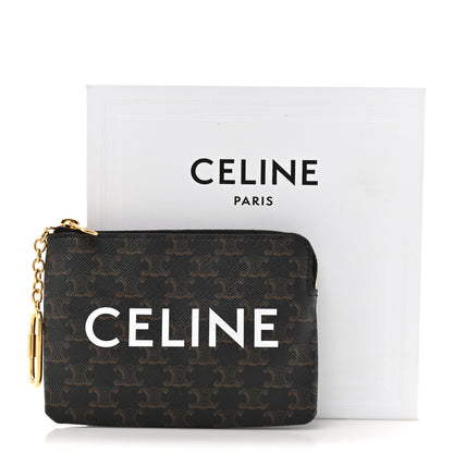 Celine Triomphe Canvas Logo Coin and Card Pouch With Hook Black 8 of 8