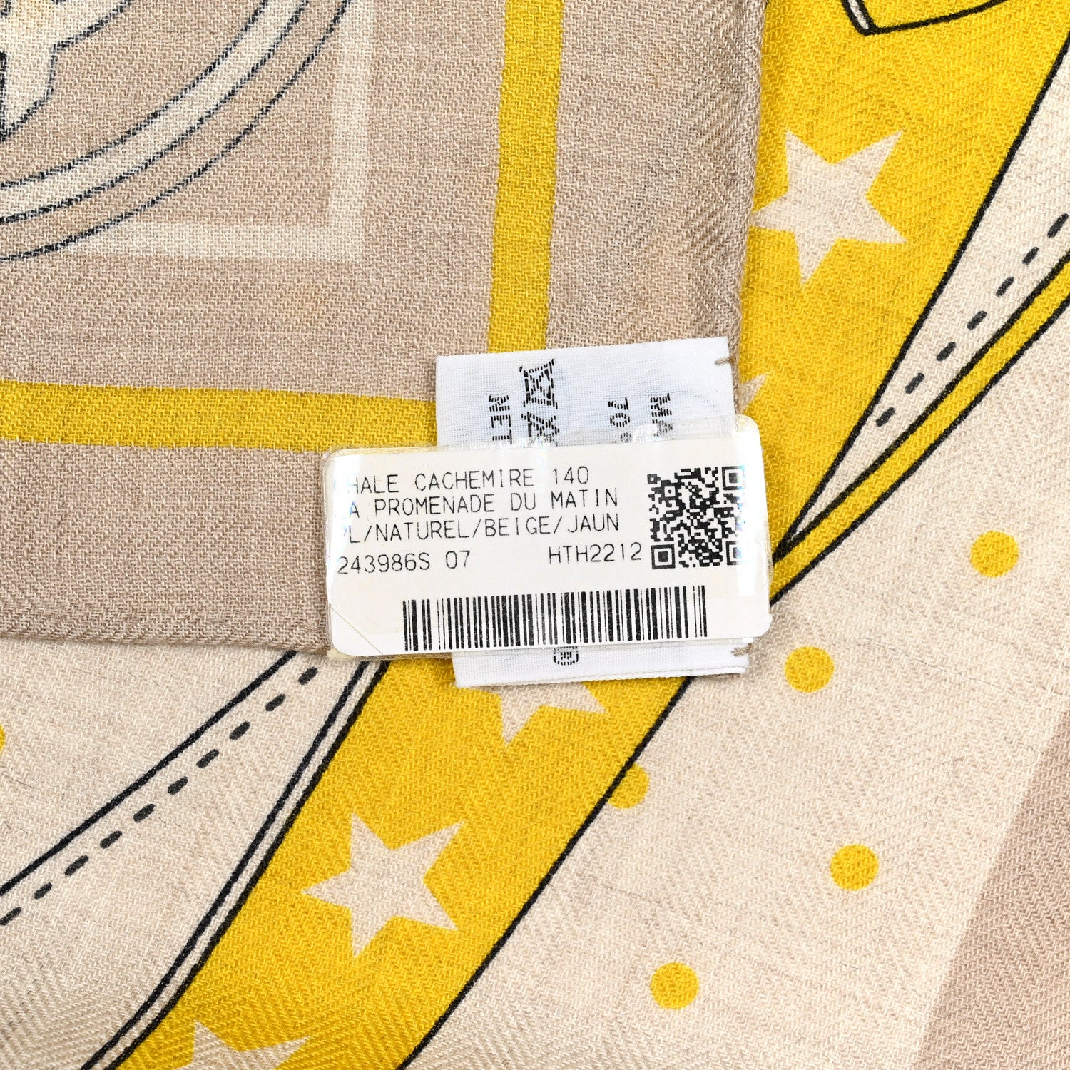 Hermes Cashmere Silk La Promenade du Matin Bandana Shawl 140 Naturel Beige Jaune Vif 4 of 4