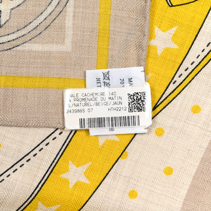 Hermes Cashmere Silk La Promenade du Matin Bandana Shawl 140 Naturel Beige Jaune Vif 4 of 4