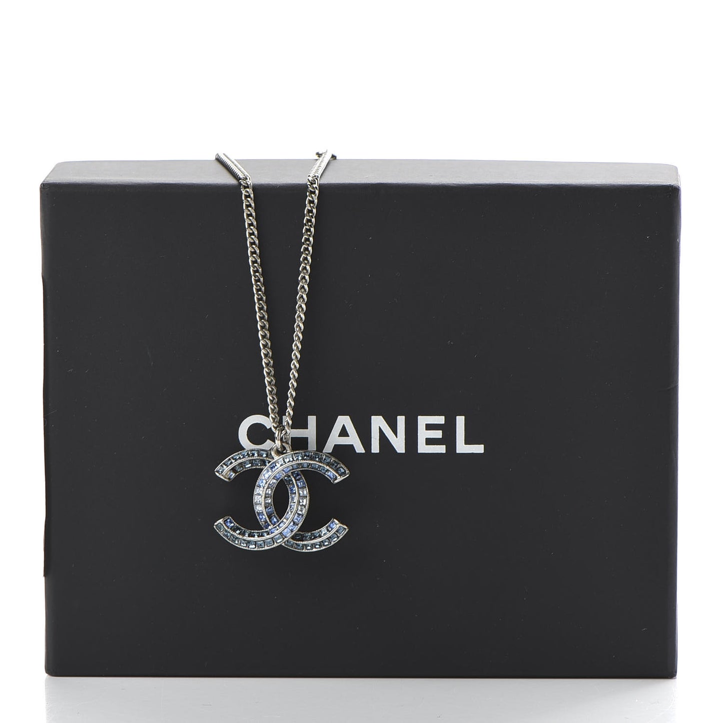 Crystal Baguette CC Necklace Silver Blue