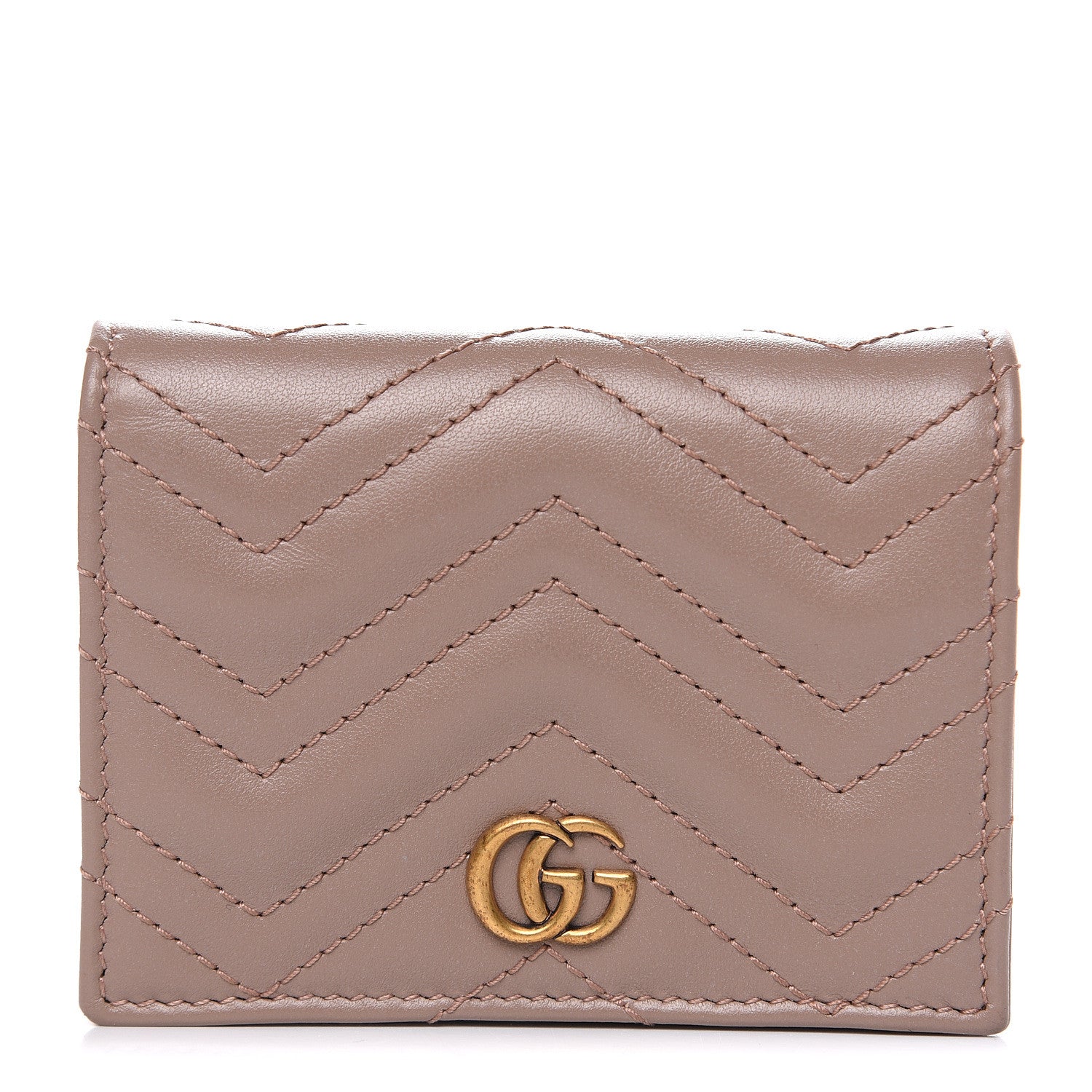 Gucci Calfskin Matelasse GG Marmont Card Case Wallet Porcelain Rose 1 of 8