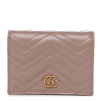 Gucci Calfskin Matelasse GG Marmont Card Case Wallet Porcelain Rose 1 of 8