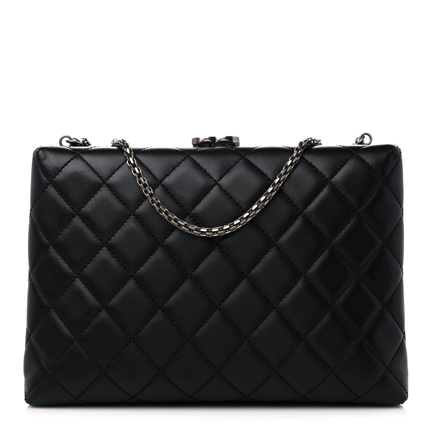 Lambskin Quilted Kisslock Minaudiere Black