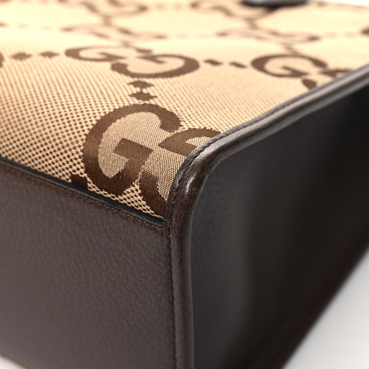 Gucci Monogram Jumbo GG Textured Dollar Calfskin Web Tote Bag Camel Ebony New Acero 10 of 12