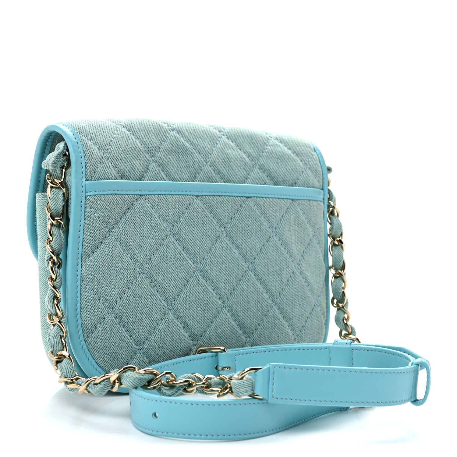 Chanel Denim Quilted Small Messenger Flap Neon Blue 3 of 10