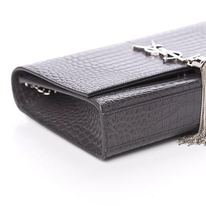 Saint Laurent Calfskin Crocodile Embossed Medium Classic Monogram Kate Tassel Satchel Storm 7 of 8