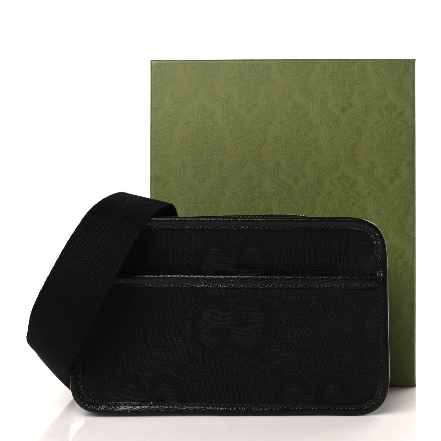 Monogram Jumbo GG Textured Dollar Calfskin Web Mini Crossbody Bag Black
