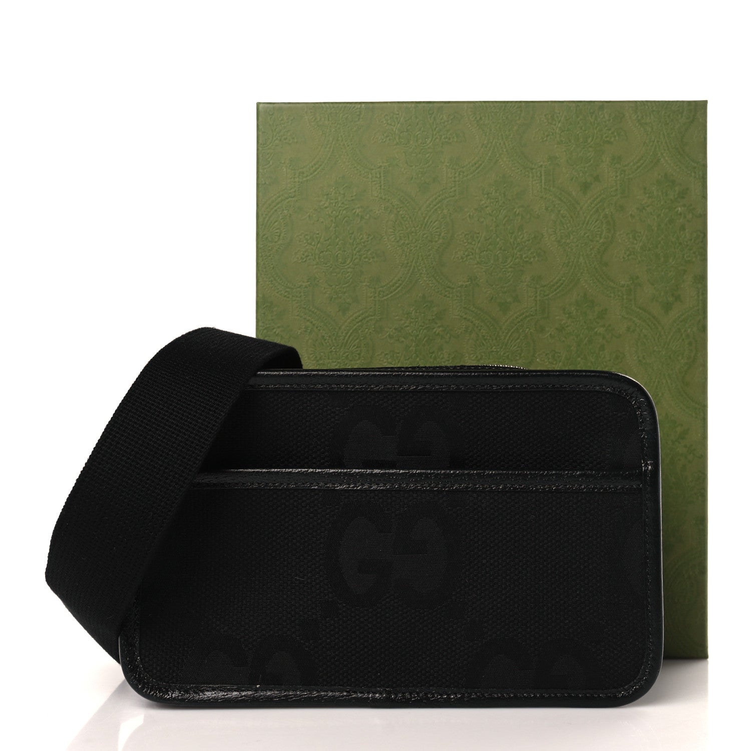 Gucci Monogram Jumbo GG Textured Dollar Calfskin Web Mini Crossbody Bag Black 9 of 9