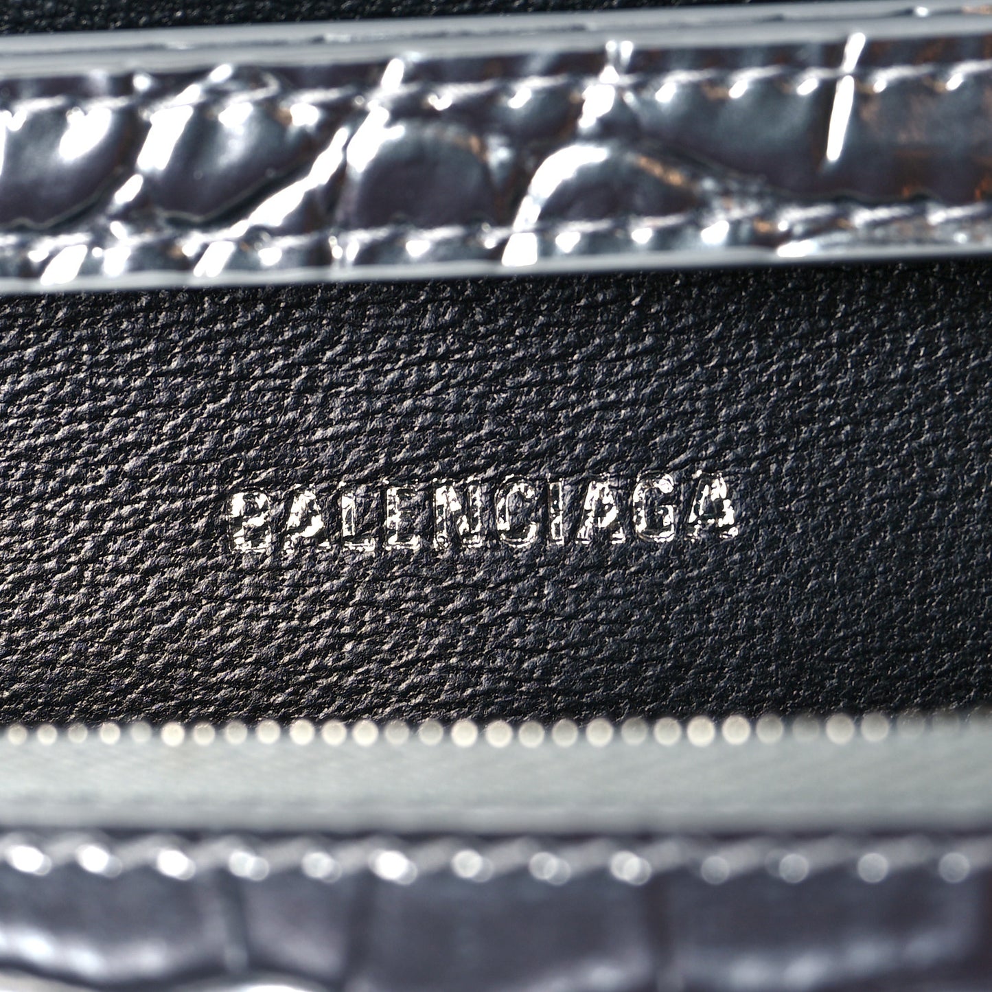 Metallic Calfskin Crocodile Embossed Hourglass Chain Bag Silver