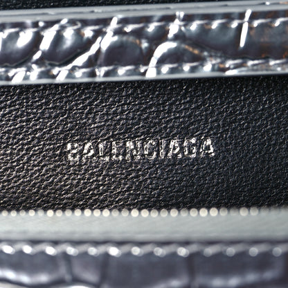 Balenciaga Metallic Calfskin Crocodile Embossed Hourglass Chain Bag Silver 5 of 8