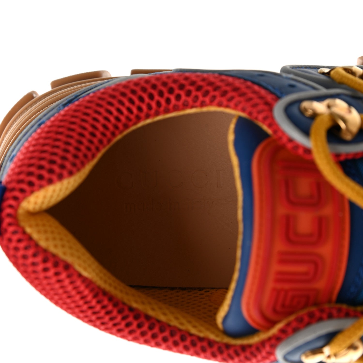 Gucci X SEGA Nylon Suede Calfskin Mens Flashtrek Sneakers 7 Bright Splash Poppy Marine Blue 7 of 8