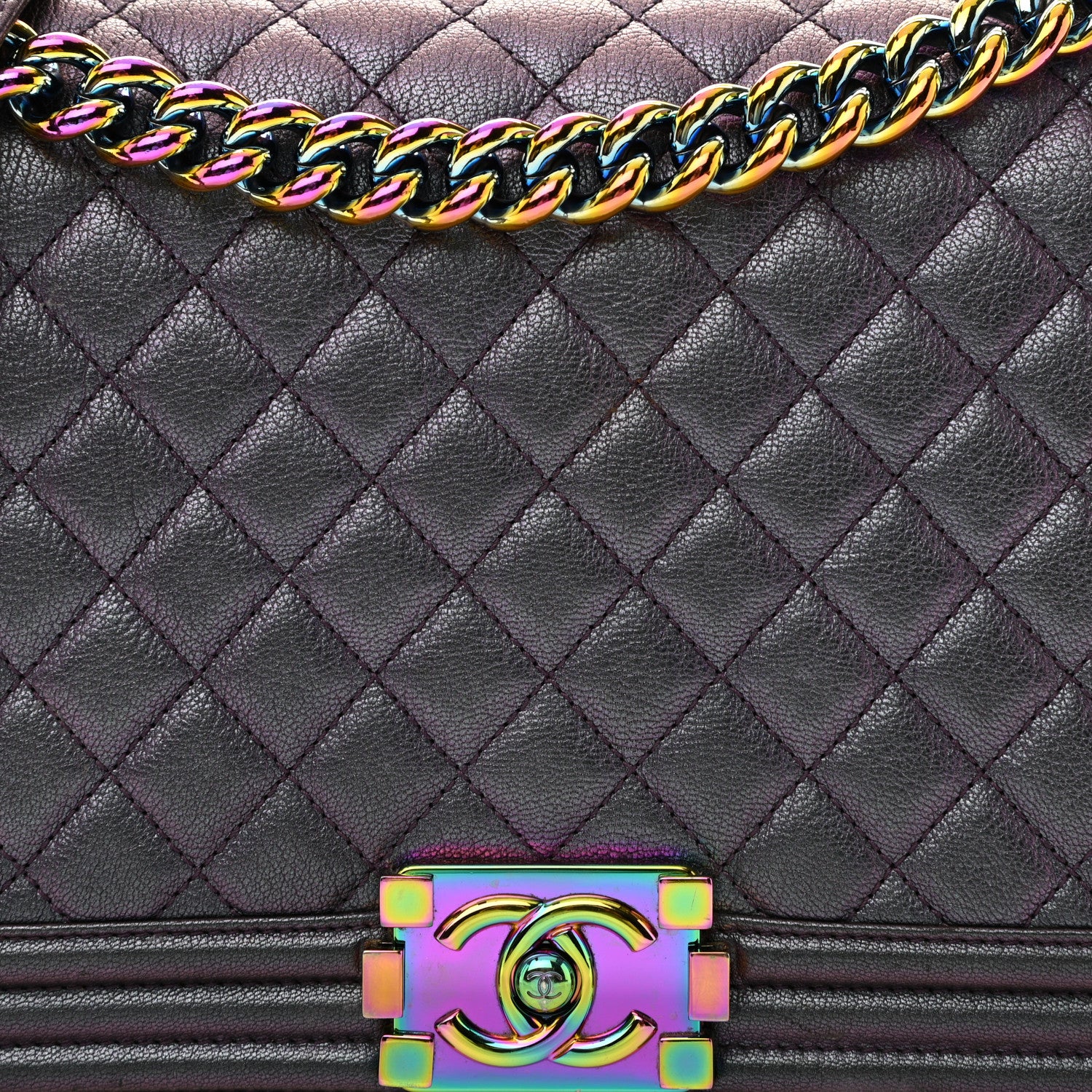 Chanel Iridescent Goatskin Quilted New Medium Boy Flap Purple 8 of 10