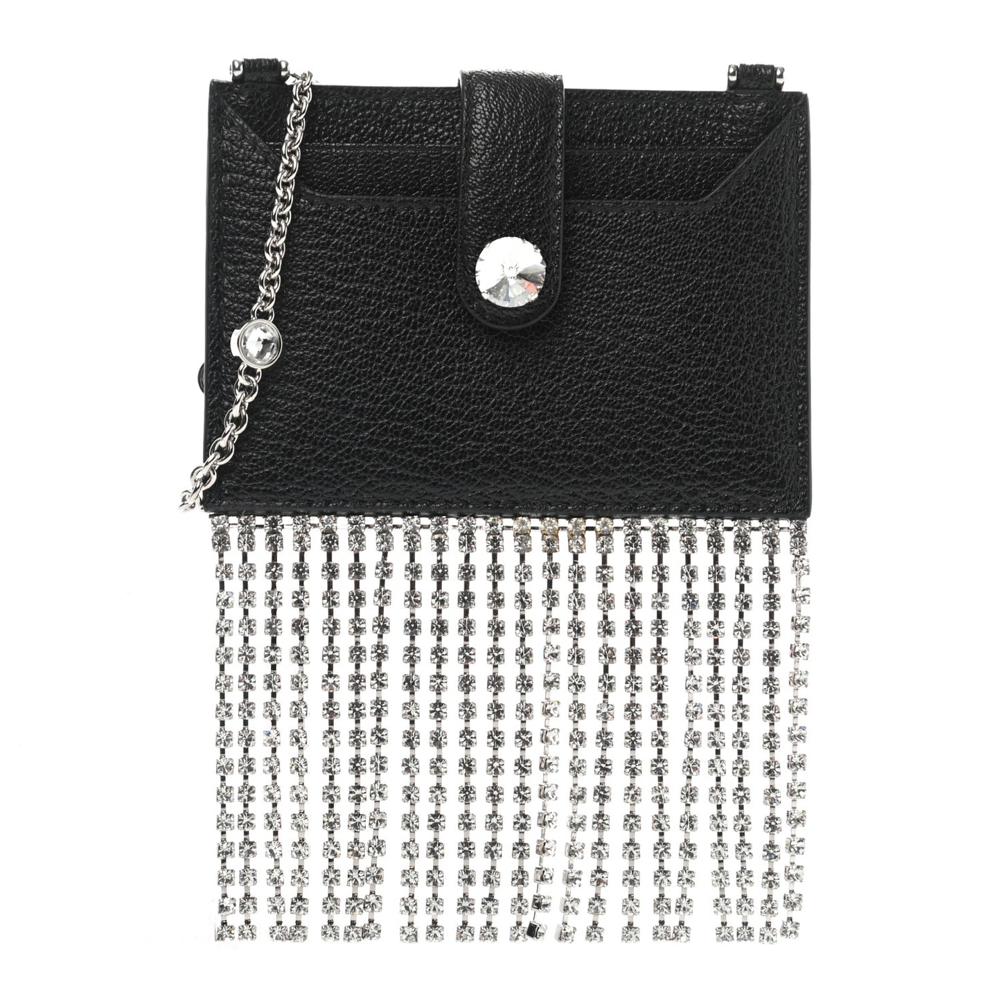 Goatskin Madras Crystal Card Holder Fringe Crossbody Black