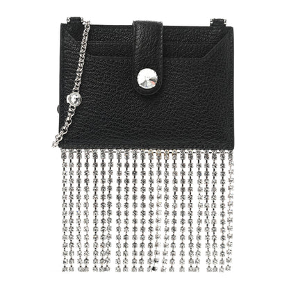 Miu Miu Goatskin Madras Crystal Card Holder Fringe Crossbody Black 1 of 6