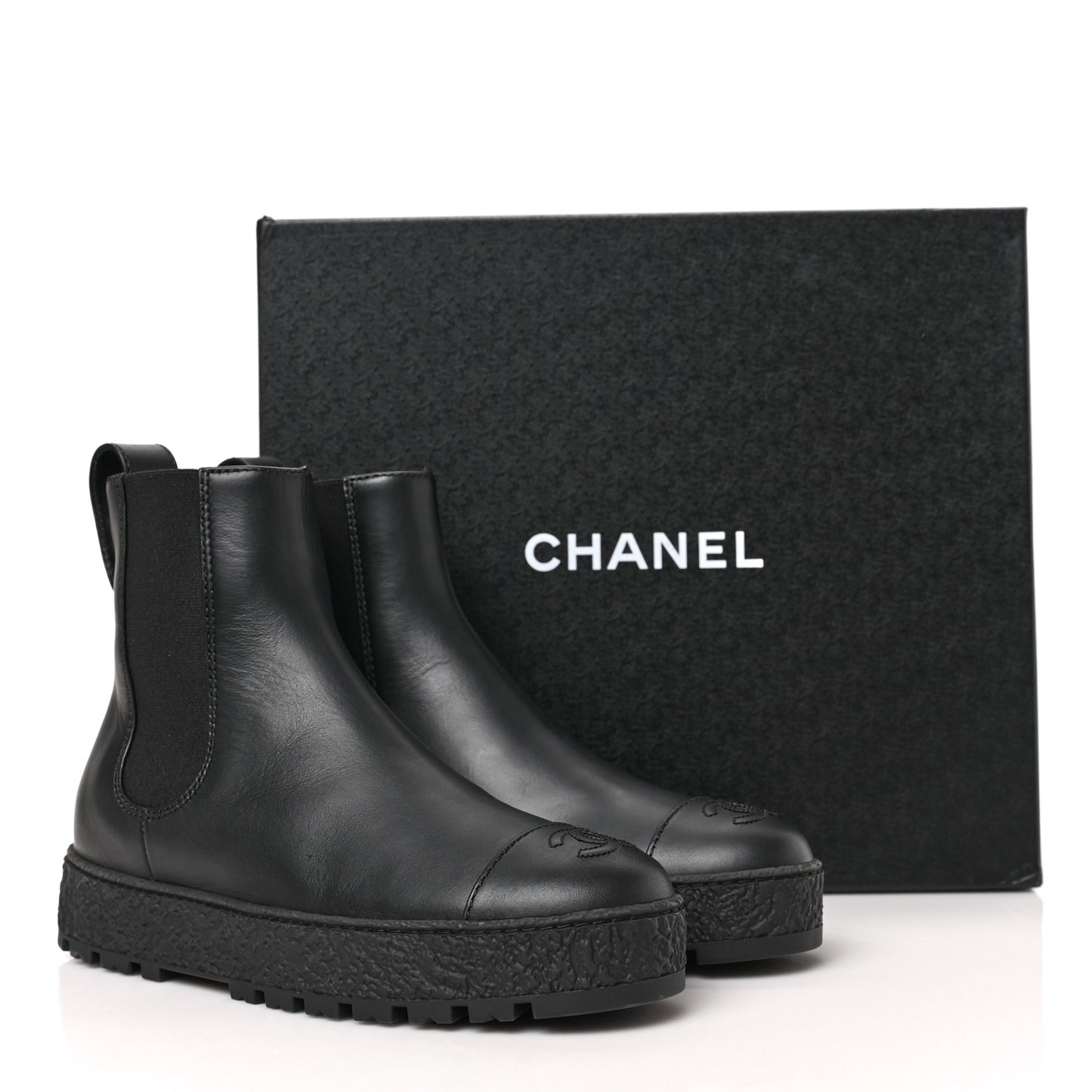 Calfskin Cap Toe CC Ankle Boots 37 Black