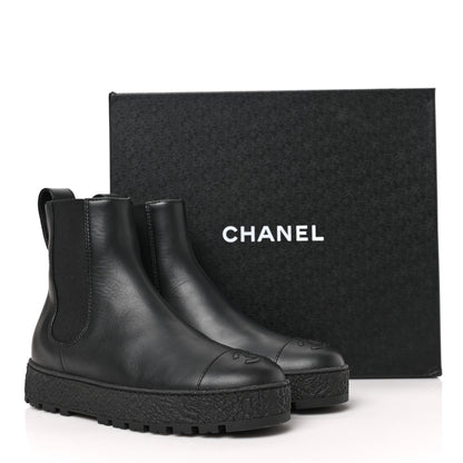Chanel Calfskin Cap Toe CC Ankle Boots 37 Black 10 of 10