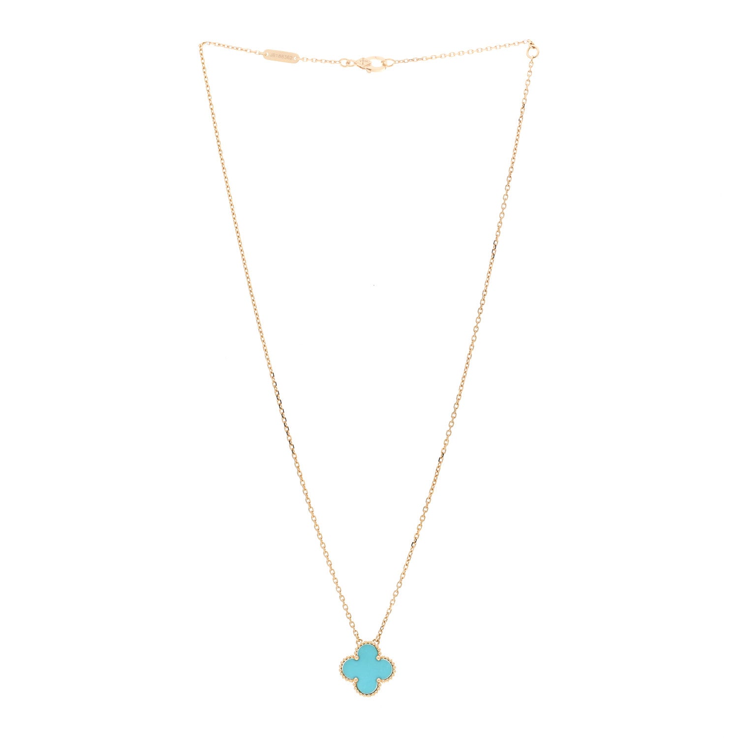 Van Cleef & Arpels 18K Yellow Gold Turquoise Vintage Alhambra Pendant Necklace 3 of 6