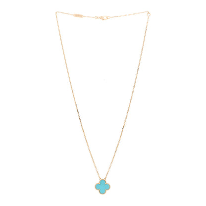 Van Cleef & Arpels 18K Yellow Gold Turquoise Vintage Alhambra Pendant Necklace 3 of 6