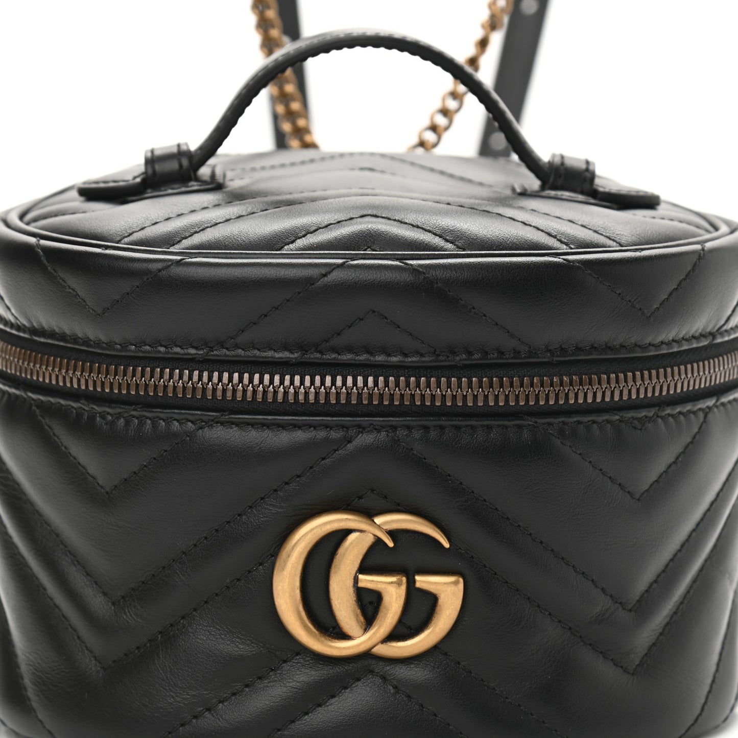 Calfskin Matelasse Mini GG Marmont Round Backpack Black