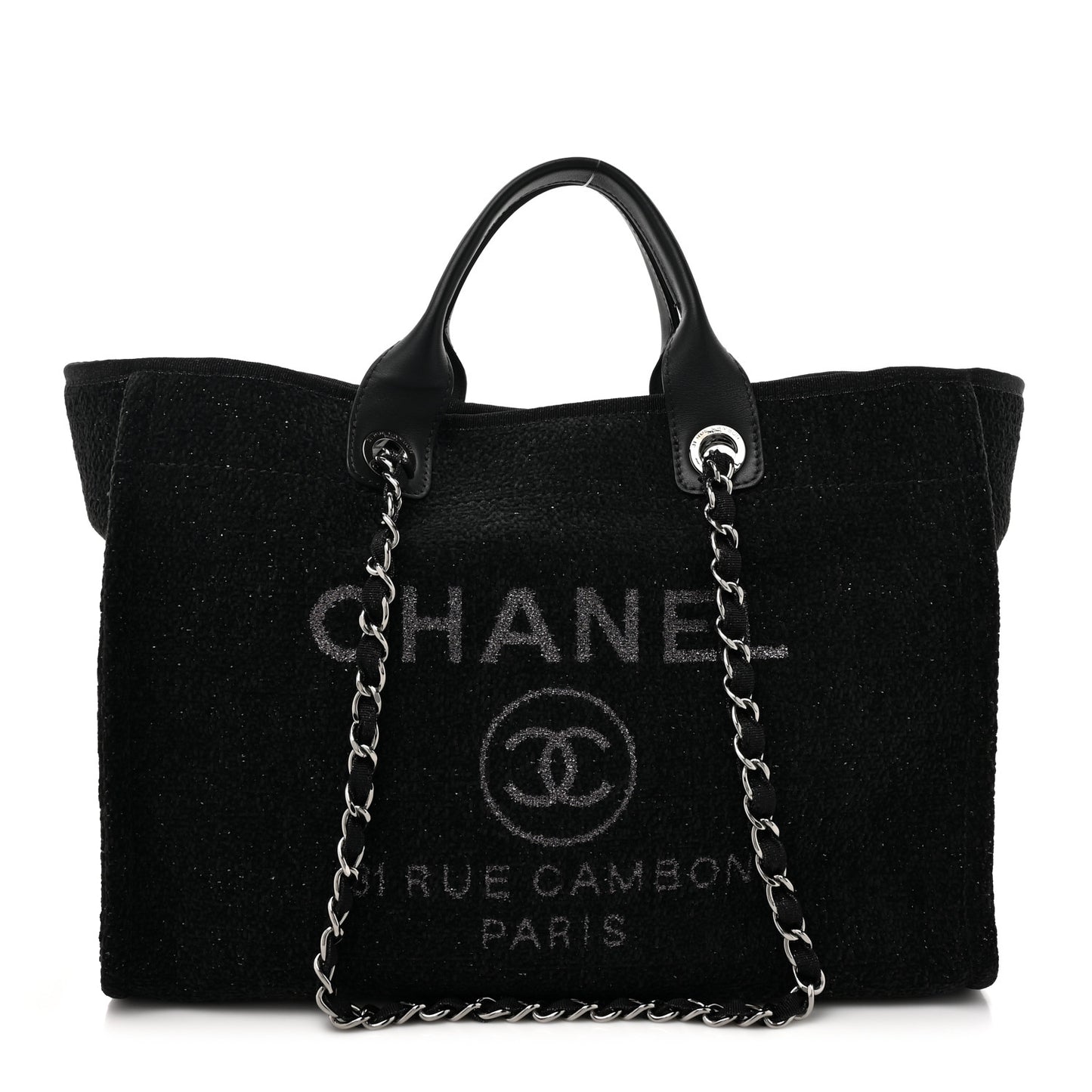 Lurex Boucle Medium Deauville Tote Black