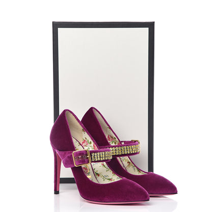Gucci Velvet Crystal Embellished Sylvie High Heel Pumps 35 Fucsia Violet Cyclamen 10 of 10