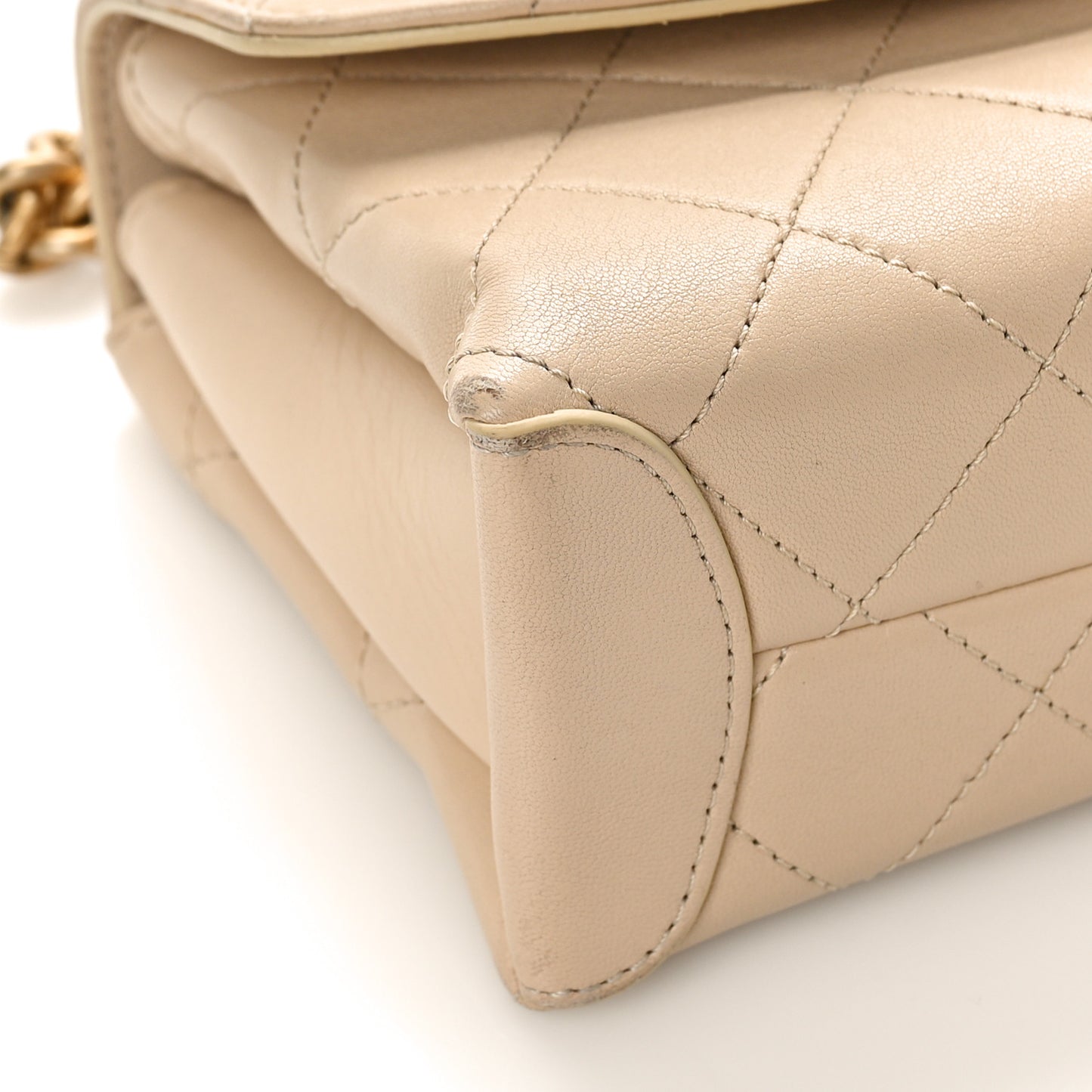 Lambskin Quilted Small Trendy Spirit Top Handle Bag Beige Beige