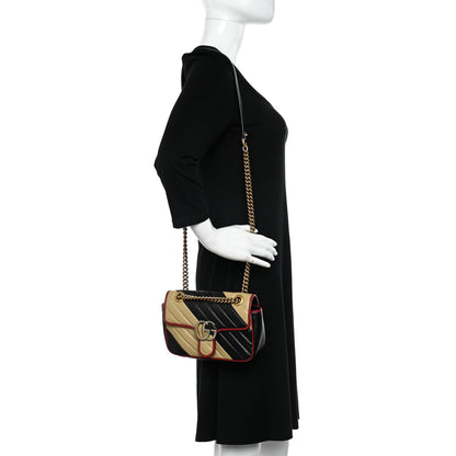 Gucci Azalea Calfskin Matelasse Diagonal Patchwork Mini Torchon GG Marmont Shoulder Bag Black Beige Romantic Cerise 2 of 10