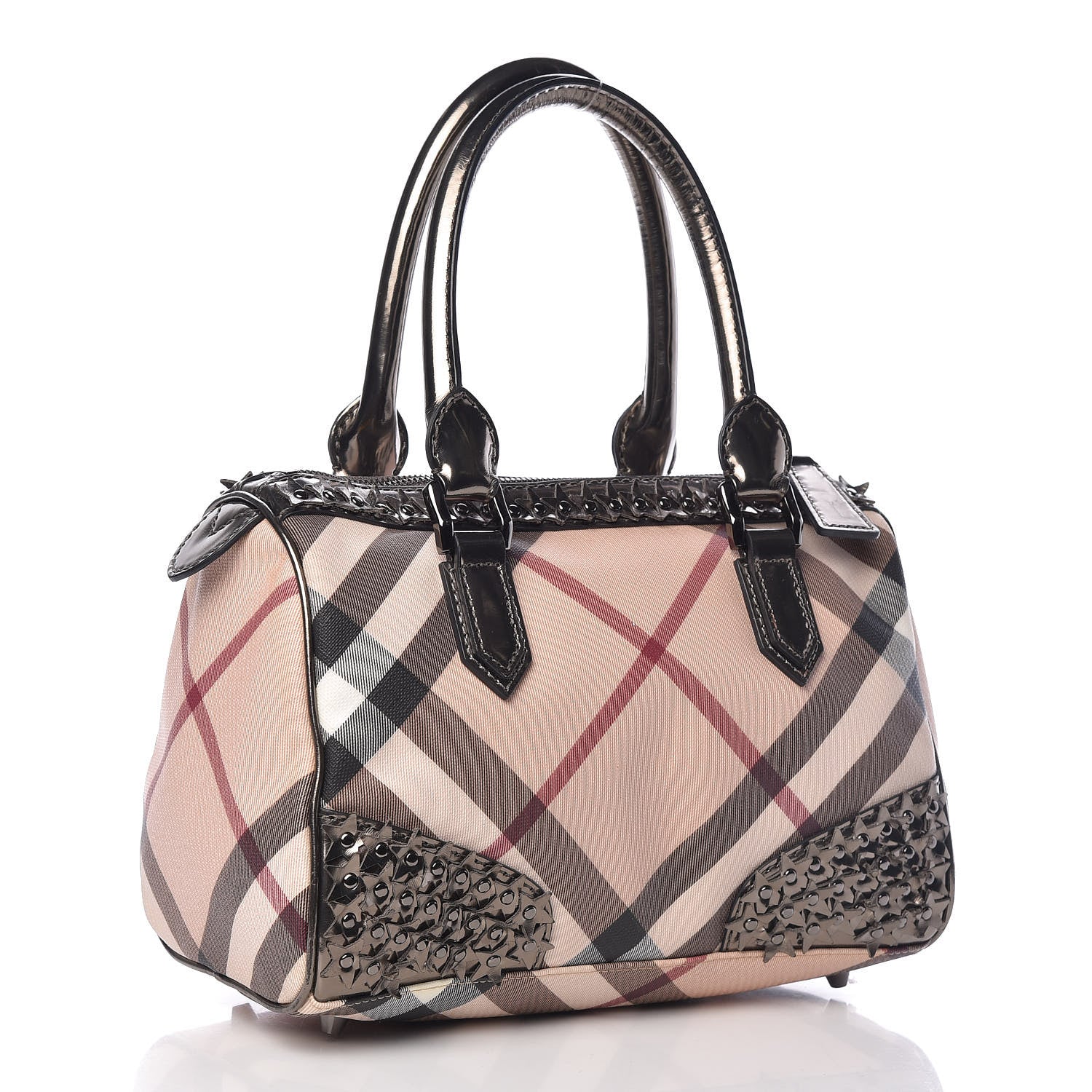 Burberry Patent Supernova Check Studded Stars Chester Bowling Bag Dark Nickel 3 of 10