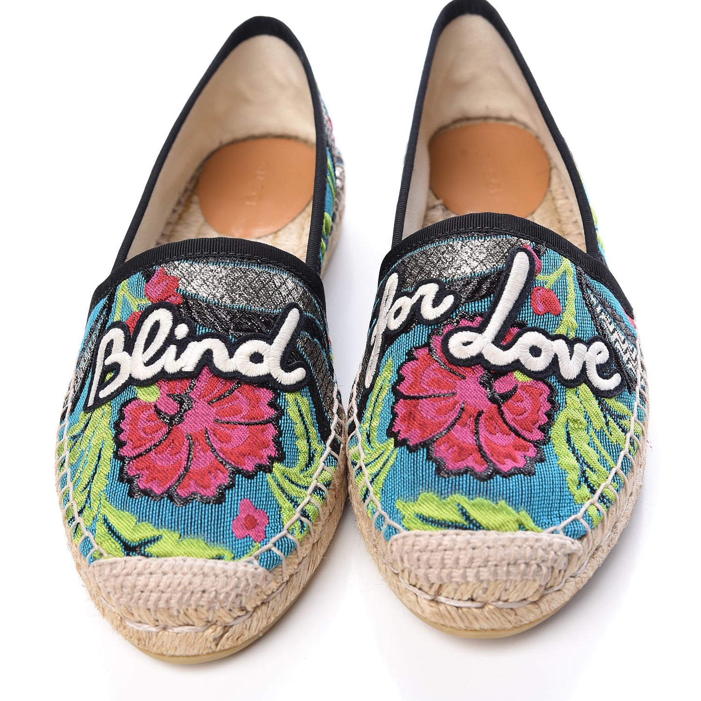 Tapestry Brocade Blind For Love Espadrilles 38 Acquamarine Green Black