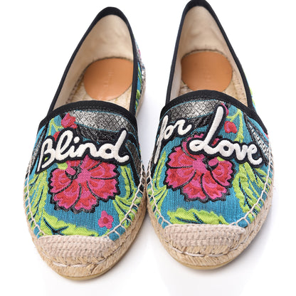 Gucci Tapestry Brocade Blind For Love Espadrilles 38 Acquamarine Green Black 8 of 9