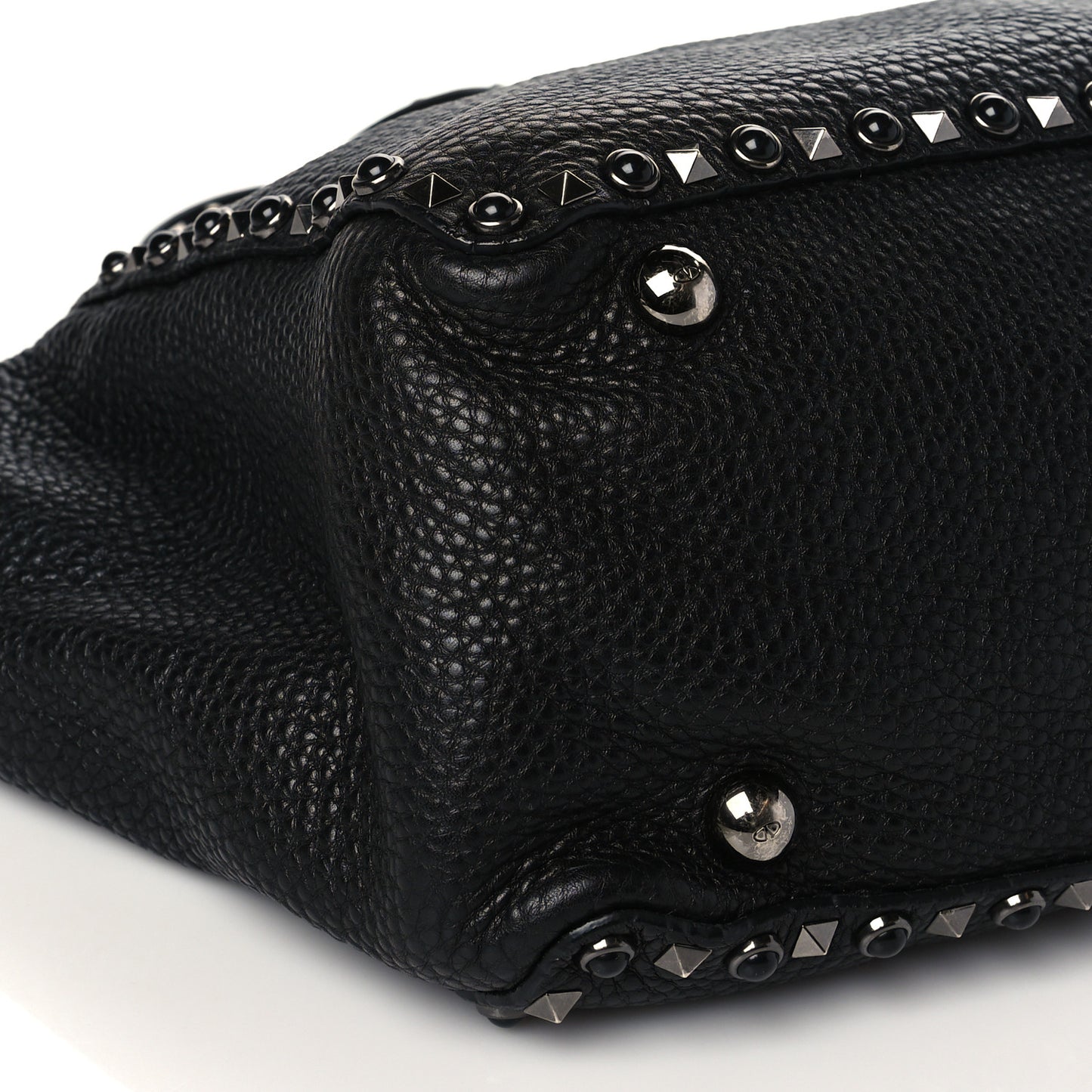 Grained Calfskin Onyx Medium Rockstud Rolling Tote Black