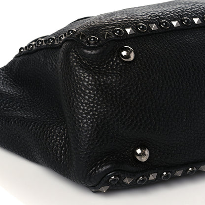 Valentino Garavani Grained Calfskin Onyx Medium Rockstud Rolling Tote Black 7 of 8