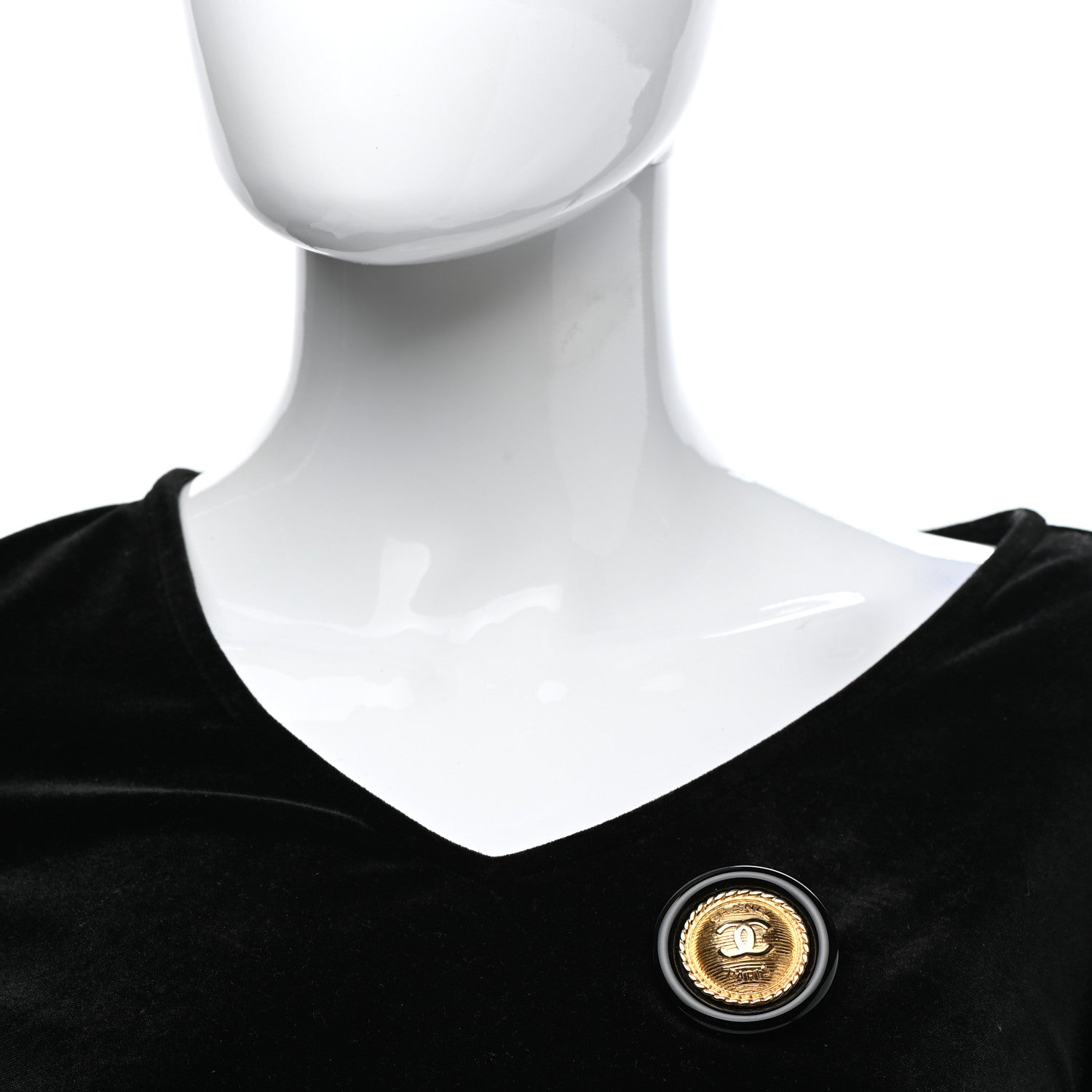 Chanel Resin CC Button Brooch Gold Black 2 of 5