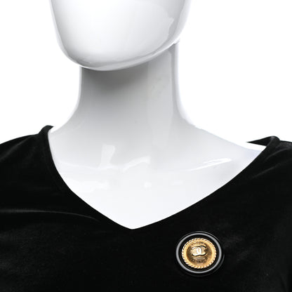 Chanel Resin CC Button Brooch Gold Black 2 of 5