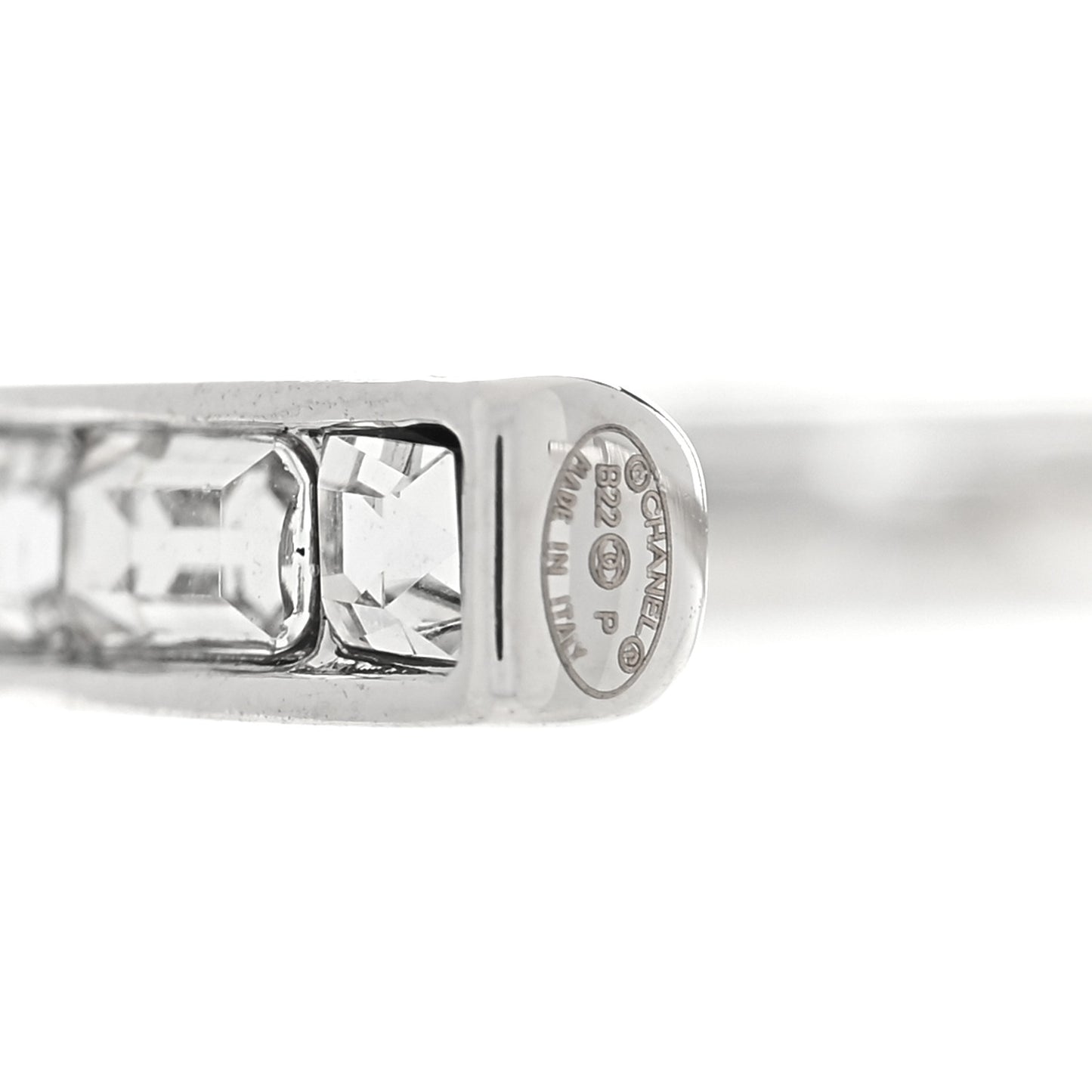 Metal Crystal Baguette CC Large Hoop Earrings Silver