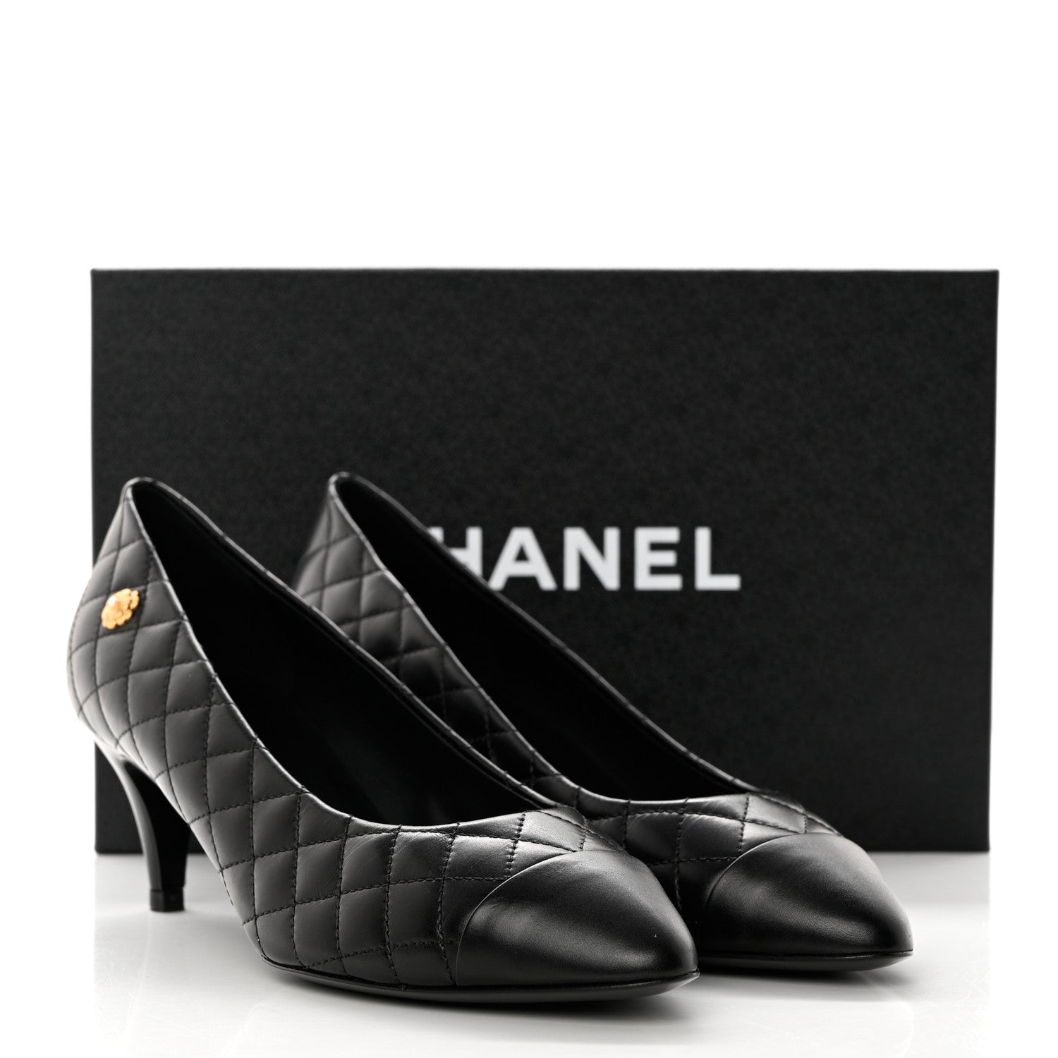 Chanel Calfskin Quilted Cap Toe Camellia Pumps 37 Black 9 of 9