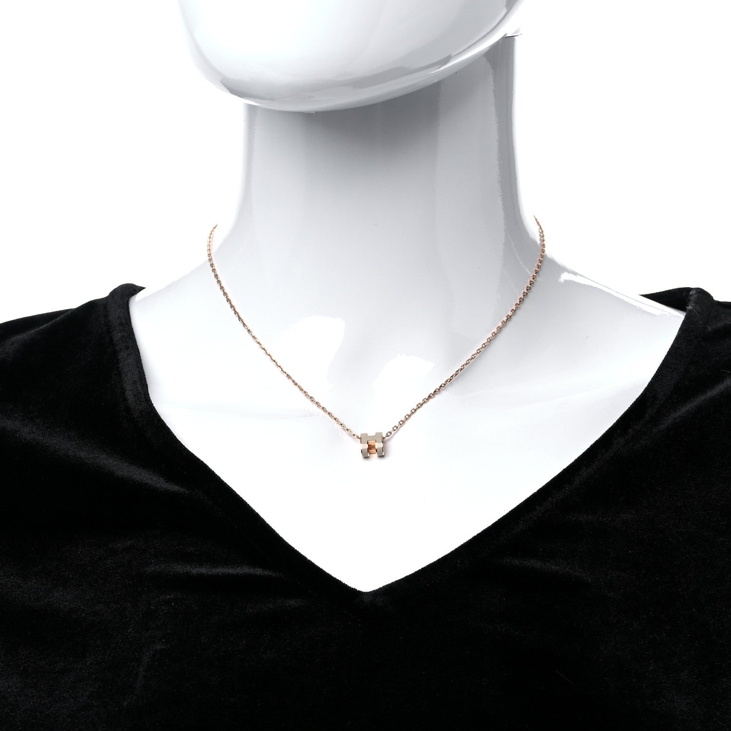 Hermes Lacquered Rose Gold Mini Pop H Pendant Necklace Marron Glace 3 of 7