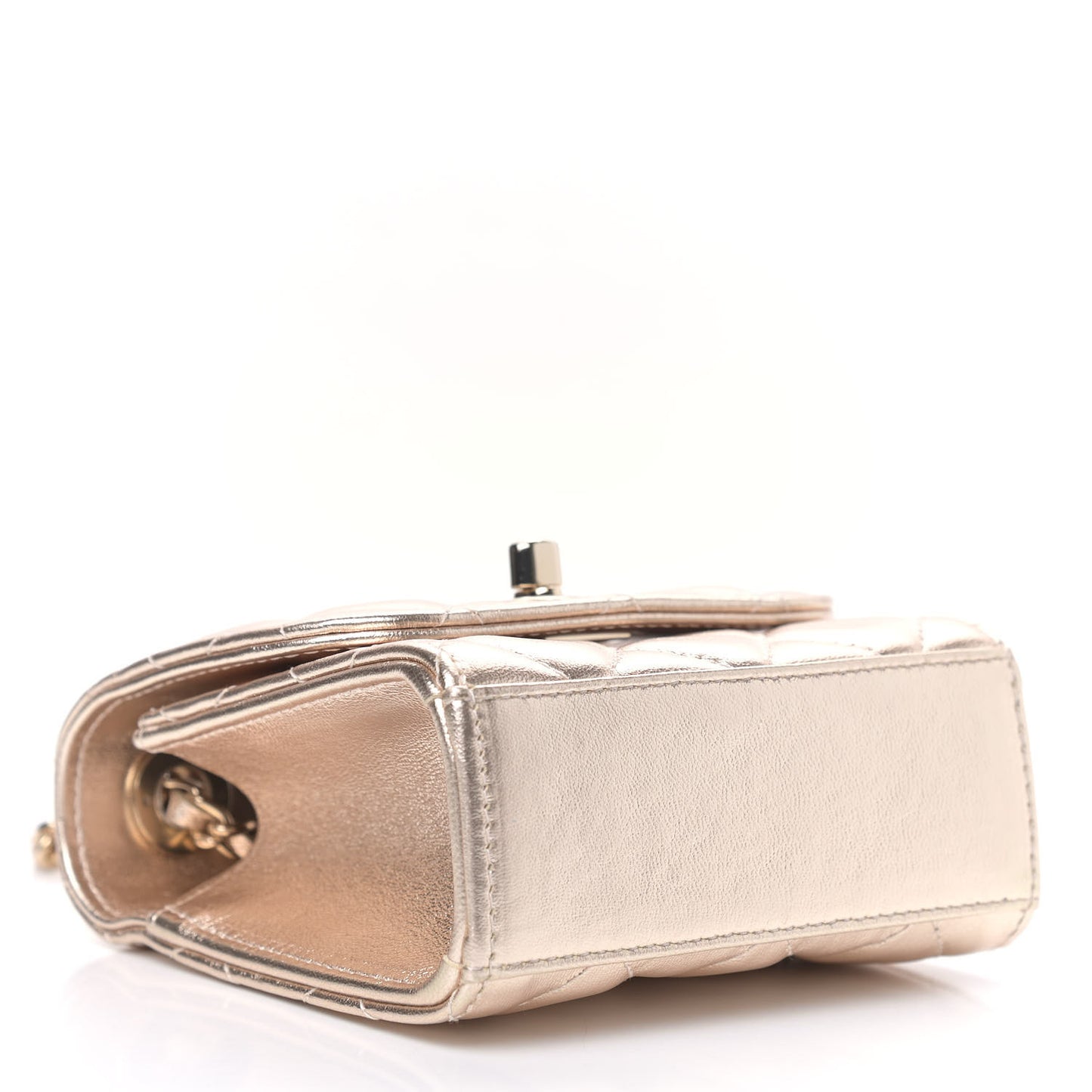 Metallic Lambskin Quilted Mini Trendy CC Clutch With Chain Gold