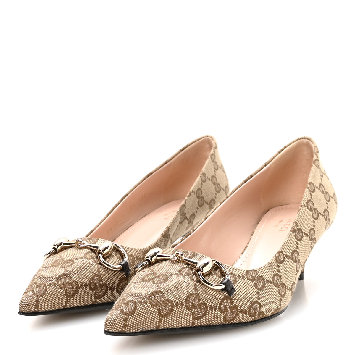 Gucci Canvas GG Monogram Horsebit Slingback Pumps 37.5 Beige Ebony Cocoa 4 of 9