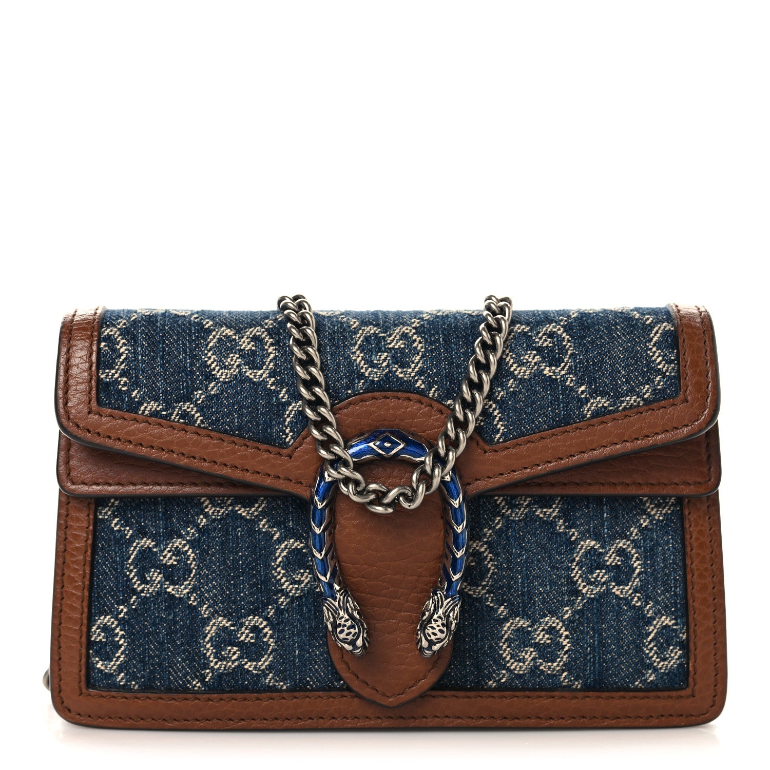 Gucci New Denim GG Monogram Dollar Calfskin Enamel Super Mini Dionysus Shoulder Bag Blue Tea Cuir Epilog Electric Blue 1 of 9