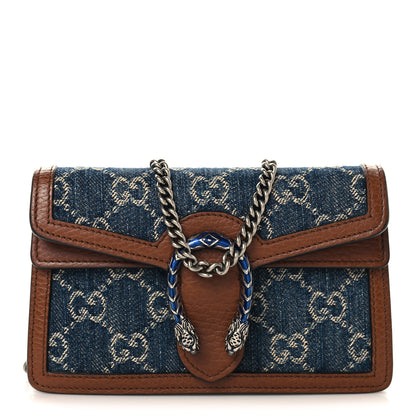 Gucci New Denim GG Monogram Dollar Calfskin Enamel Super Mini Dionysus Shoulder Bag Blue Tea Cuir Epilog Electric Blue 1 of 9