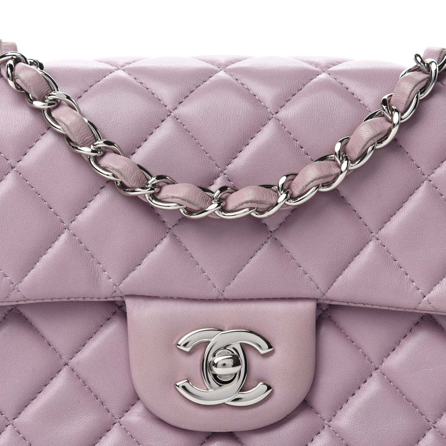 Lambskin Quilted Mini Rectangular Flap Light Purple