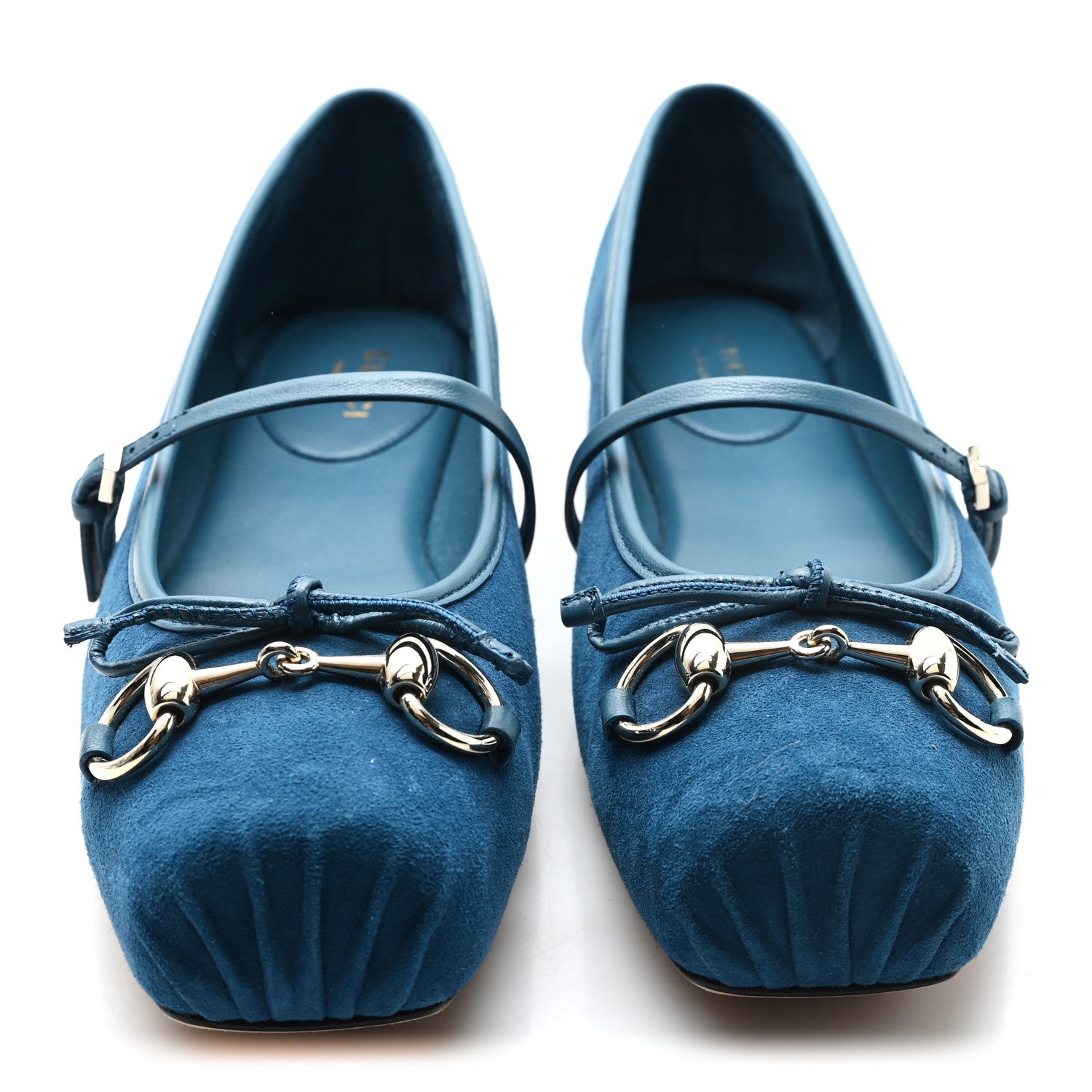 Gucci Kid Scamosciato Horsebit Ballet Flats 37.5 Deep Acqua 3 of 10